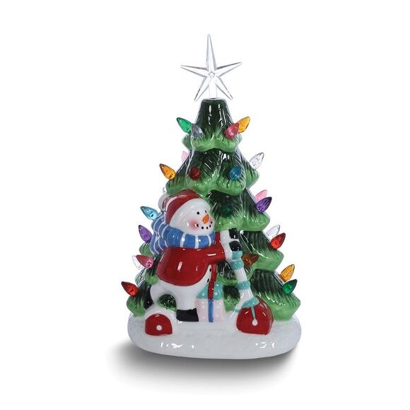 LED Lighted Hand-painted Ceramic Christmas Tree with Snowman - Picture 1 of 6